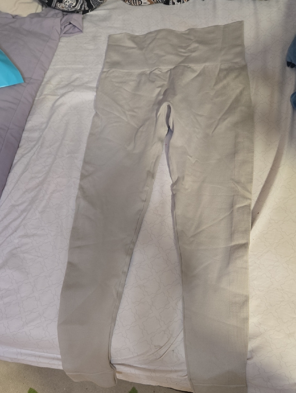 SET Active High-Waist Ribbed Leggings in Beige